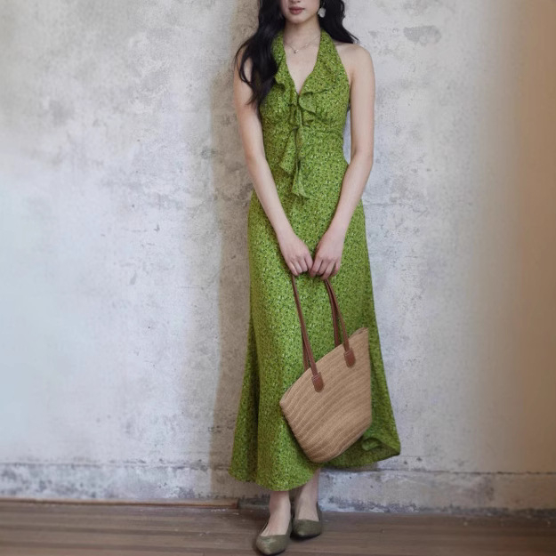 Retro Slimming Niche Floral Sleeveless Split Slightly Fat Dress