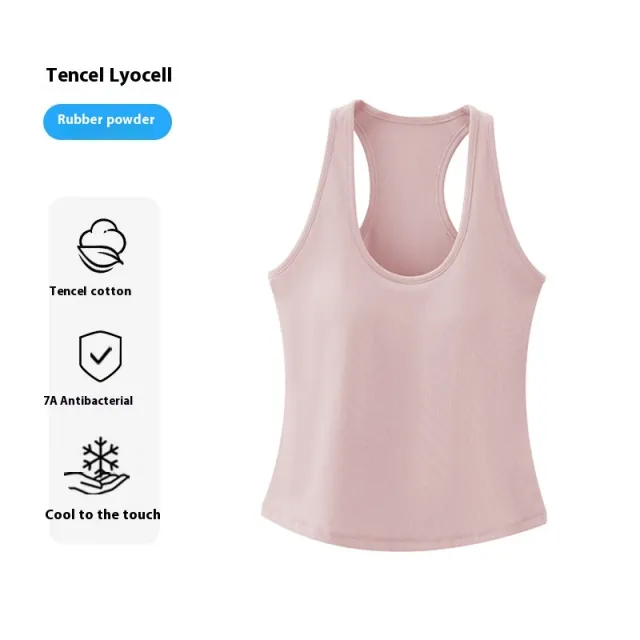 7A Antibacterial Lyocell Cool Feeling Padded Strap Vest Top Peach Pink - Shop at LoveMi