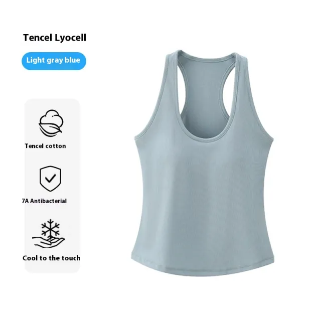7A Antibacterial Lyocell Cool Feeling Padded Strap Vest Top Light Gray Blue - Shop at LoveMi