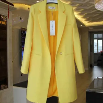 Mid-length Suit Spring Women's Long Sleeve Plus Size Nylon Slimming Versatile Straight Style - Yellow