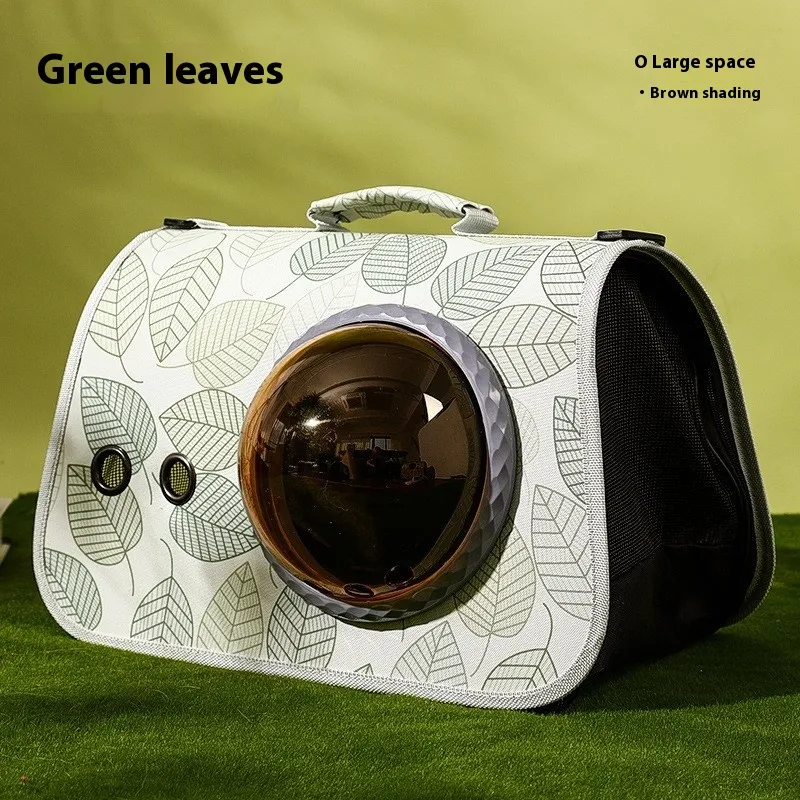 Pet Supplies Cat Bag Out Transparent Space Cover Flight Case - Green Leaves