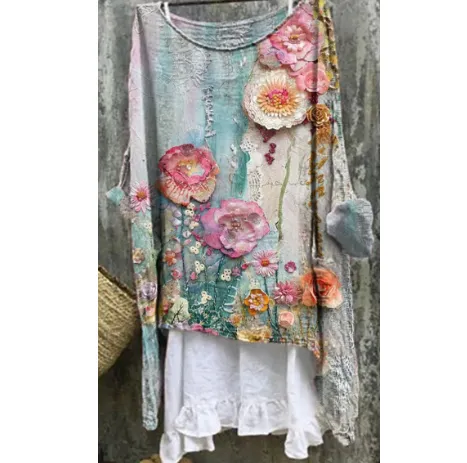 Loose Print Crew Neck Casual Plus Size Women's T shirt Jlct01Sx2721 - Shop at LoveMi