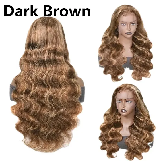 Front Lace Wig Medium Large Wave Long Curly Hair Full head Wig Style Dark Brown - Shop at LoveMi