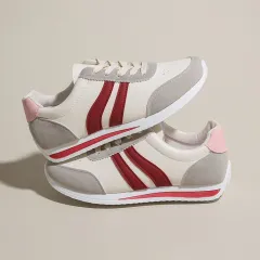 Lace-up Soft Bottom Running Leisure Sneaker - Red - View 1