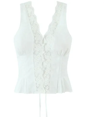 French V neck Sexy Backless Mini Top With Low Waist And Mini Skirt White Top - Shop at LoveMi