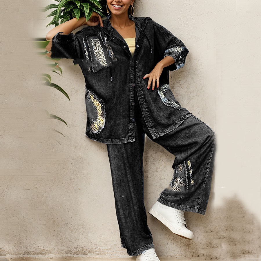 Casual Loose-fitting Hoodie Top And Trousers Two-piece Set