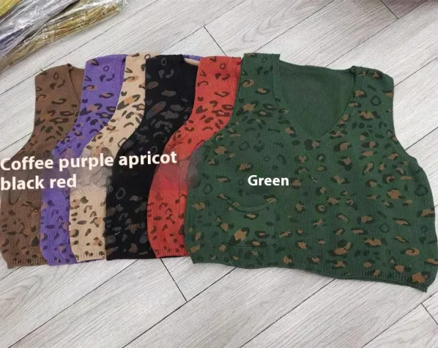 Retro Easy Matching Knitted Sleeveless Vest Fashion Classic Top Leopard Print Purple - Shop at LoveMi