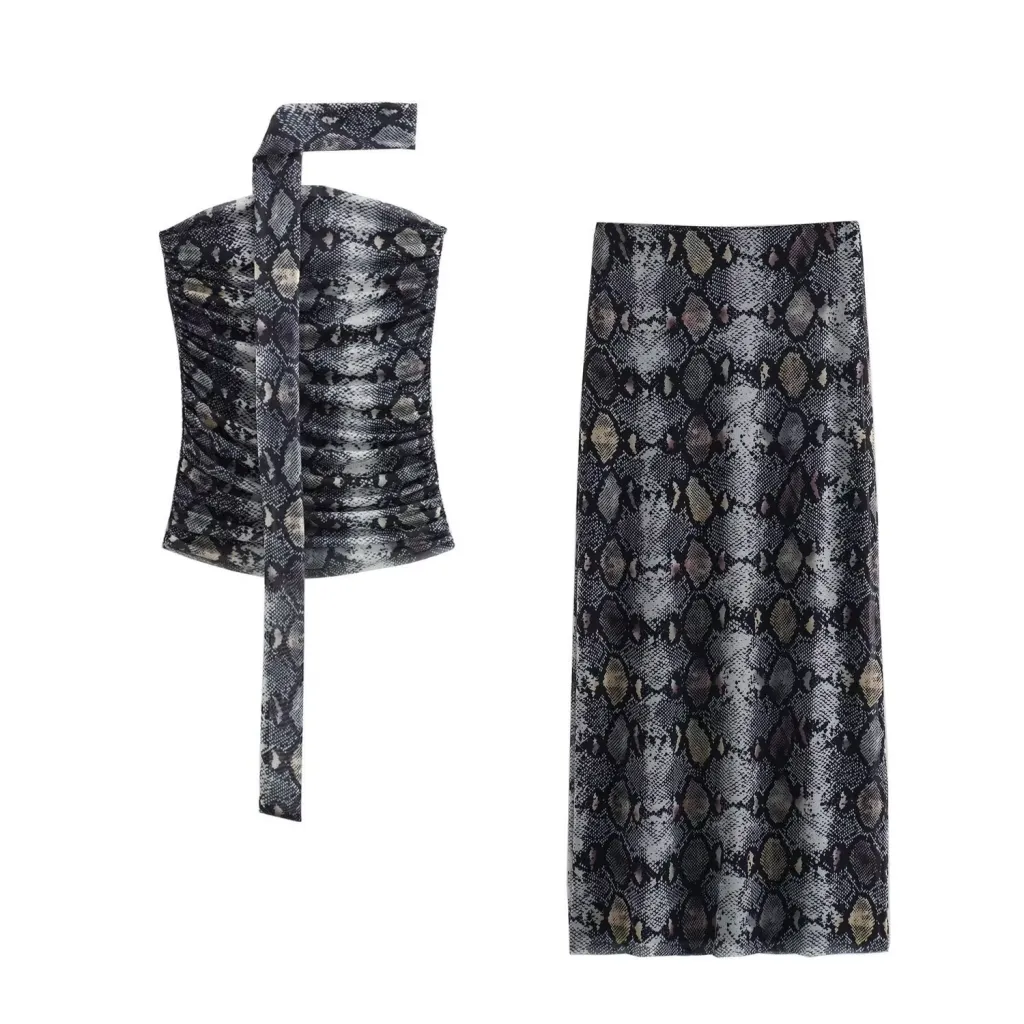 Women's Animal Pattern Printed Short Skirt - Python Pattern Suit