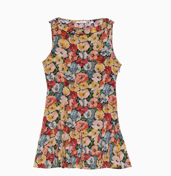 Sleeveless Short Dress Silk Floral Vacation Style French Style