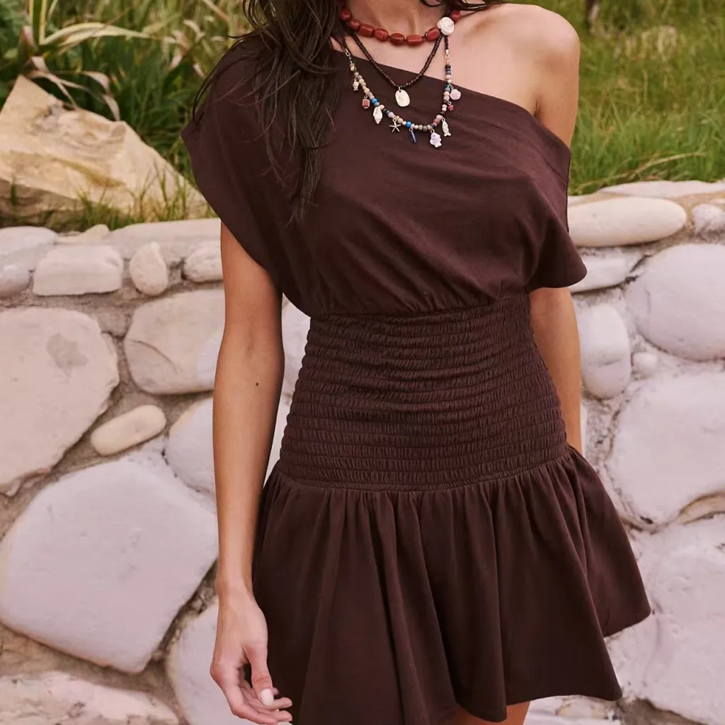 Spring And Summer New Elegant Solid Color Waist Tight Slim Fit Dress - Maroon