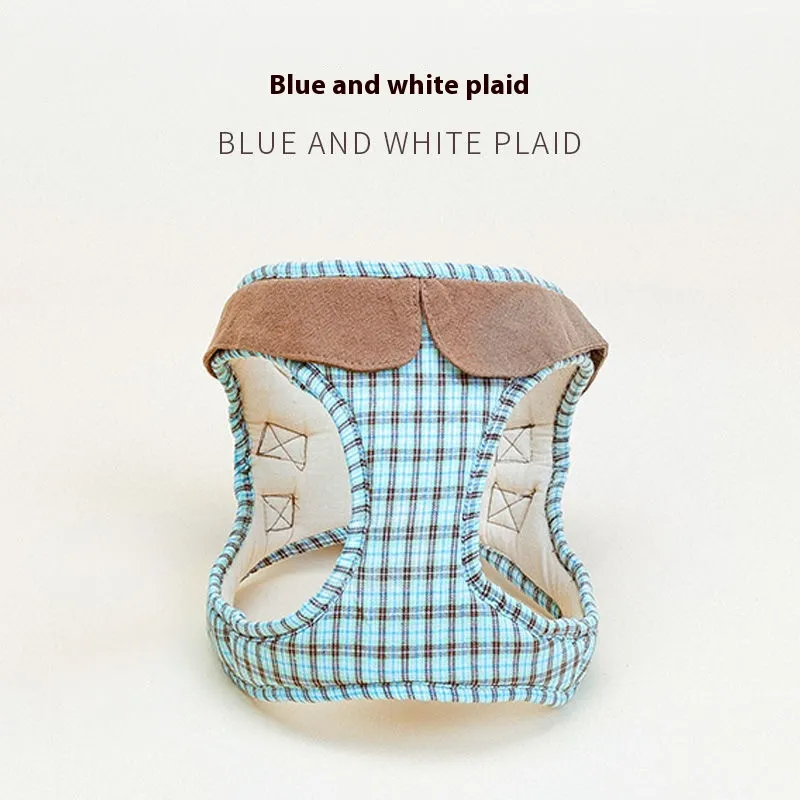 Fashion Small Vest Rope Dog Harness - Blue And White Plaid