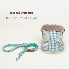 Fashion Small Vest Rope Dog Harness - Blue And White Plaid Suit - View 1