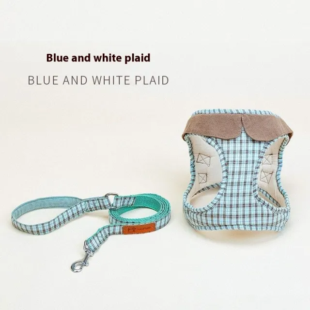 Fashion Small Vest Rope Dog Harness Blue And White Plaid Suit - Shop at LoveMi