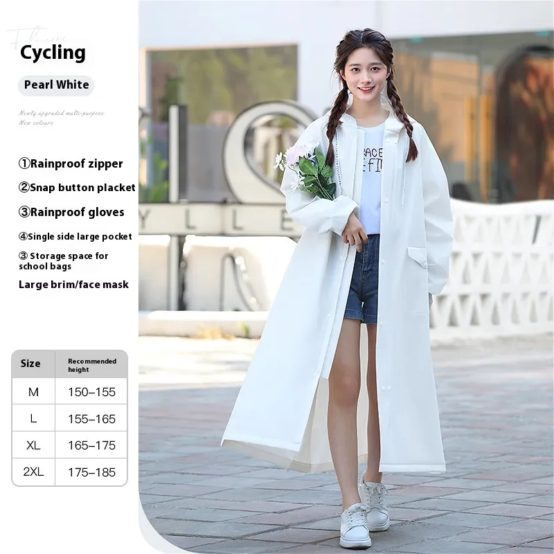 Raincoat Female Electric Battery Motorcycle Outerwear Single - Pearl White Riding Style