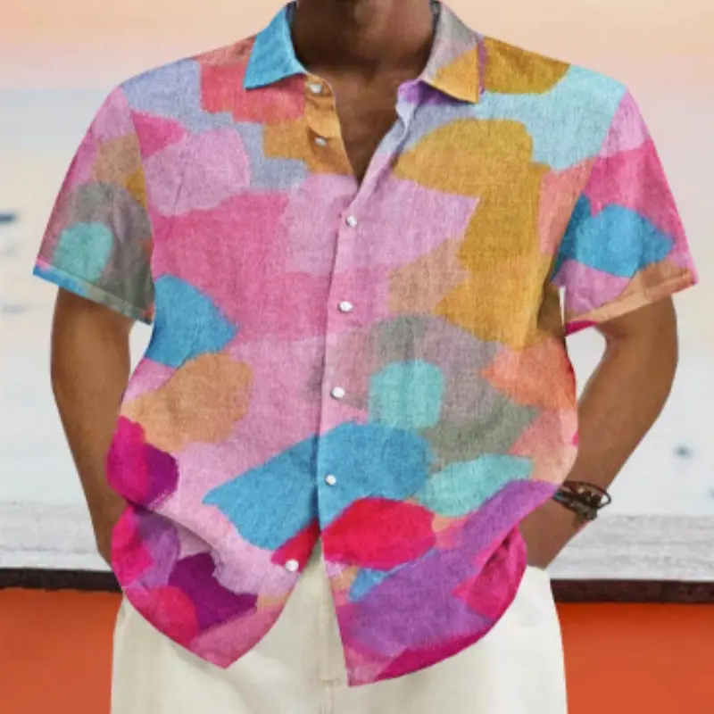 Hawaiian Style Stand Collar Short Sleeve 3D Printing