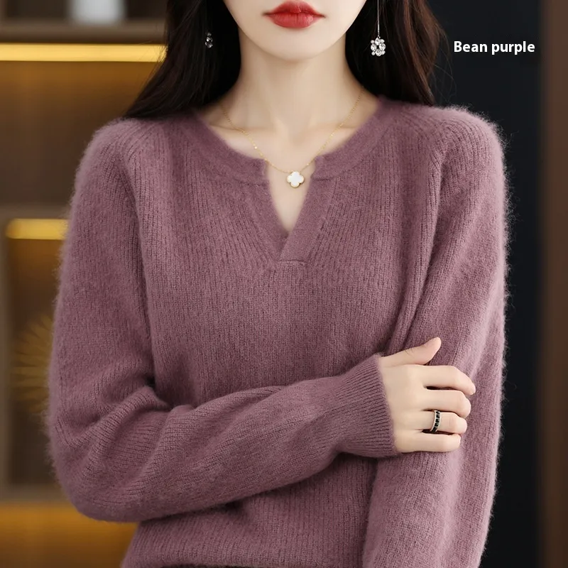 Autumn And Winter Mink Sweater Women's Loose Plus Size Base Fleece Shirt - Bean Purple