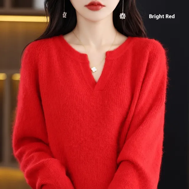 Autumn And Winter Mink Sweater Women's Loose Plus Size Base Fleece Shirt Red - Shop at LoveMi