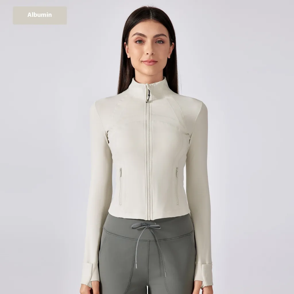 Short Stand Collar Yoga Clothes Coat Women's Sports Cardigan Jacket - Albumin