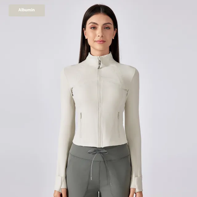 Short Stand Collar Yoga Clothes Coat Women's Sports Cardigan Jacket Albumin - Shop at LoveMi
