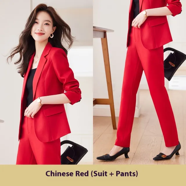 Red Blazer Women's Fall Winter Fashion Temperament Goddess Style Suit Suit Red Set - Shop at LoveMi