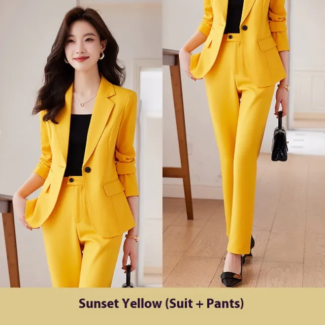 Red Blazer Women's Fall Winter Fashion Temperament Goddess Style Suit Suit Yellow Set - Shop at LoveMi