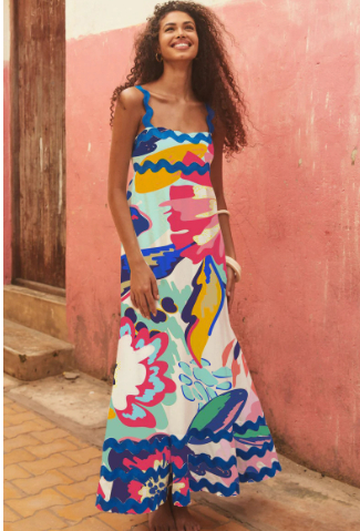 Small Floral Wave Suspender Skirt Red Flowers - Shop at LoveMi