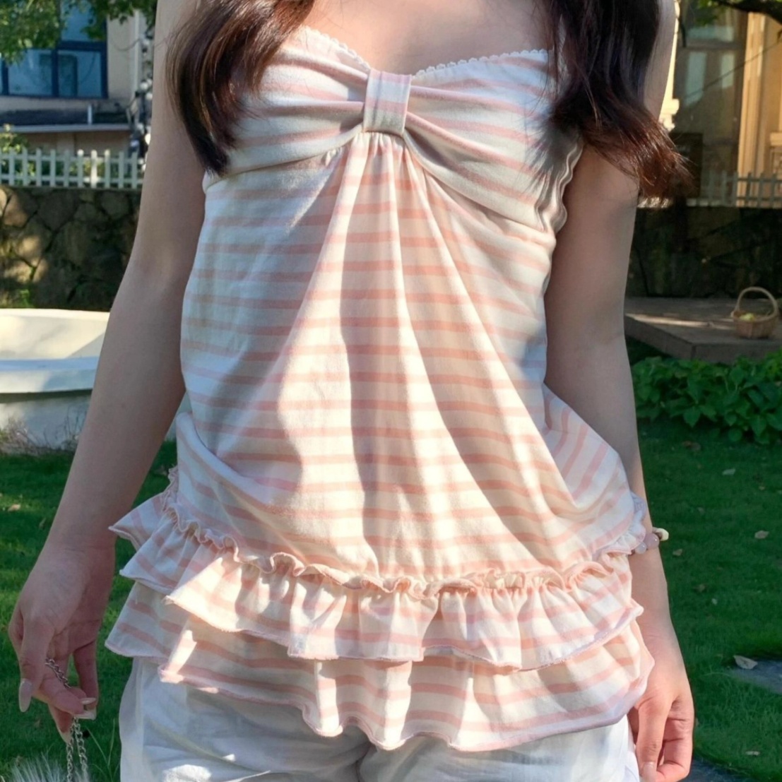 Striped Camisole Bow Ruffle Top