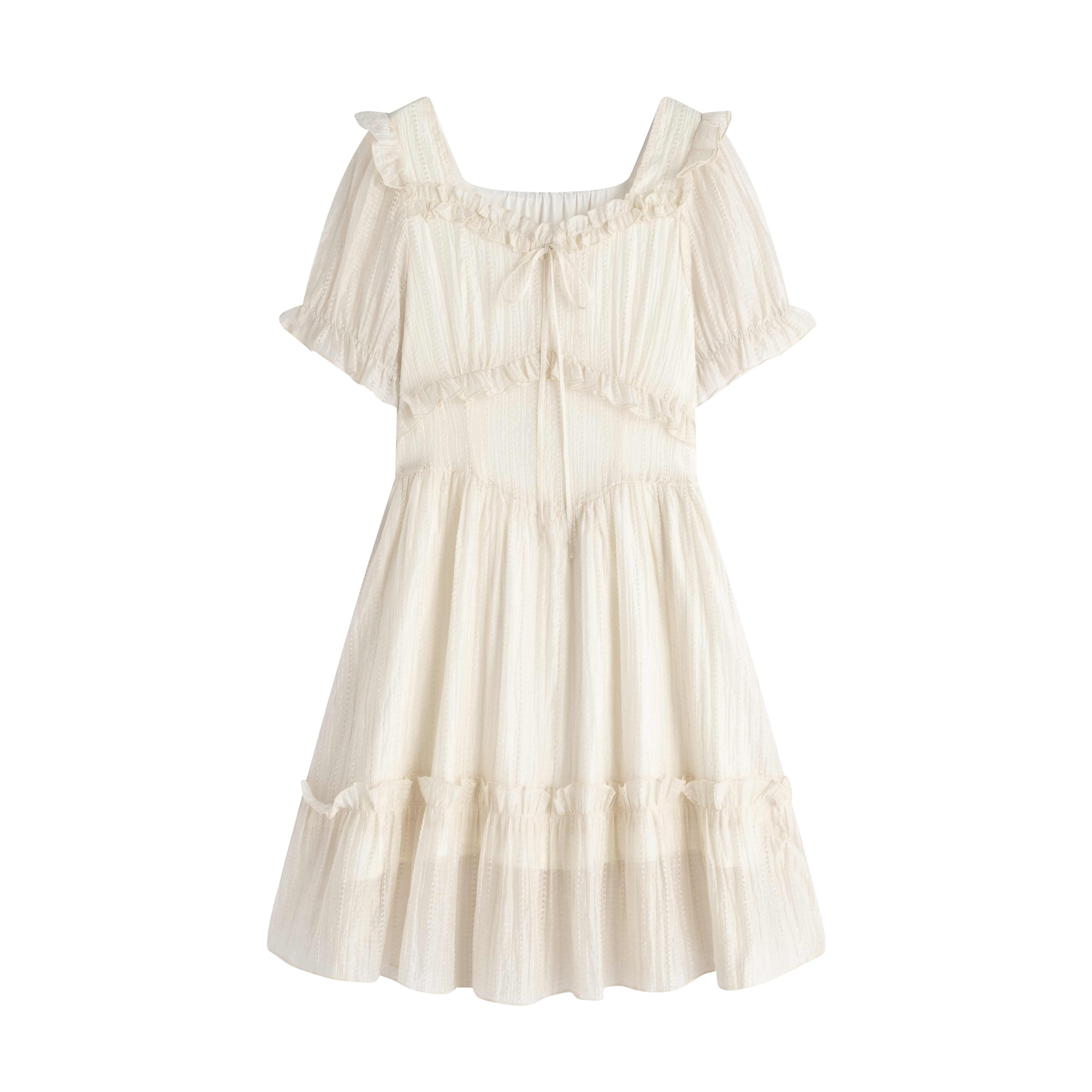 French Square Collar Dress With A Cinched Waist Stylish Skirt