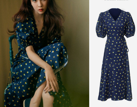 Platycodon Grandiflorum Retro Gentle Elegant Blue Floral Dress