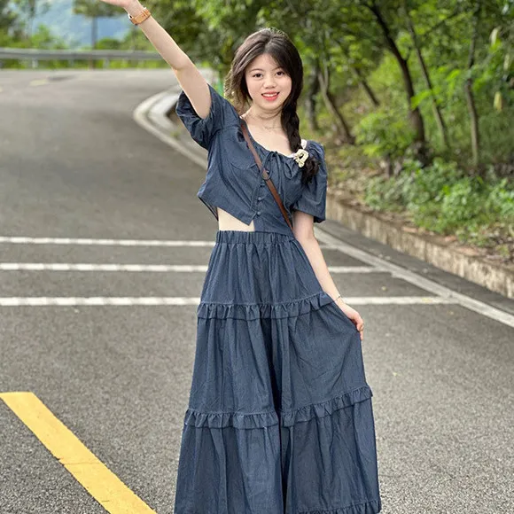 Salt Young Lace-up Top And Skirt Two-piece Set Wear Suit