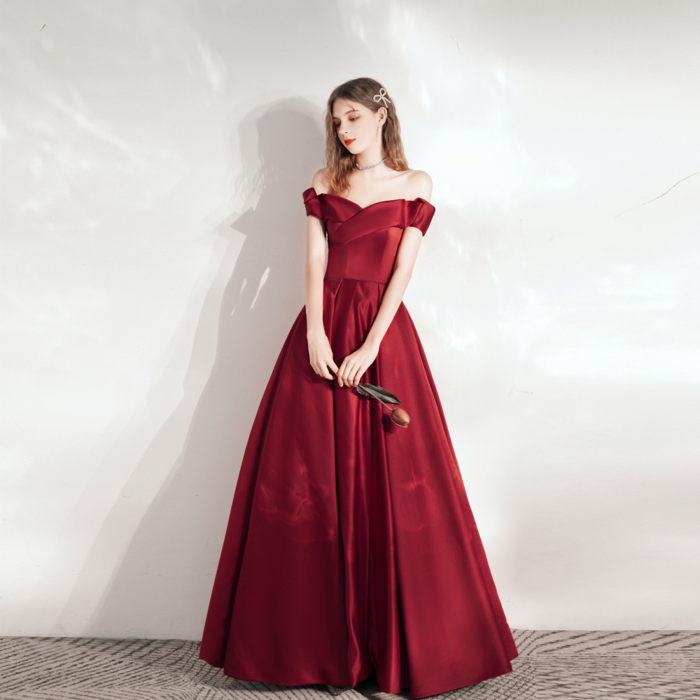 Red Dress Dinner Satin Elegant Evening Dress Wine Red - Shop at LoveMi