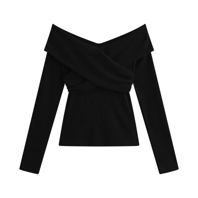 Off shoulder Top Plus Size Knitwear Black - Shop at LoveMi