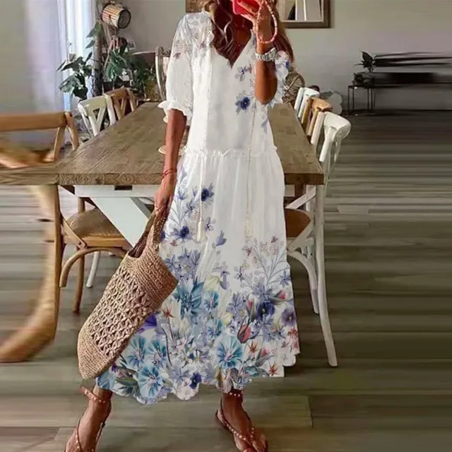 Long Sleeve Loose Bohemian Printed V neck Maxi Dress Color No.2 - Shop at LoveMi