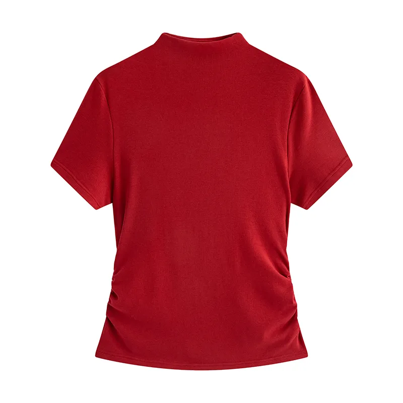 Half Turtleneck Elastic Slim Fit Slimming Top - Cherry Red