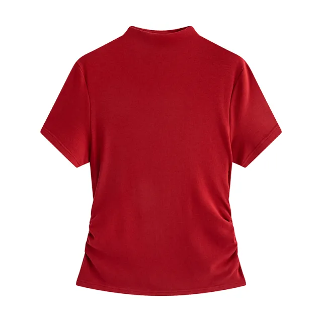 Half Turtleneck Elastic Slim Fit Slimming Top Cherry Red - Shop at LoveMi