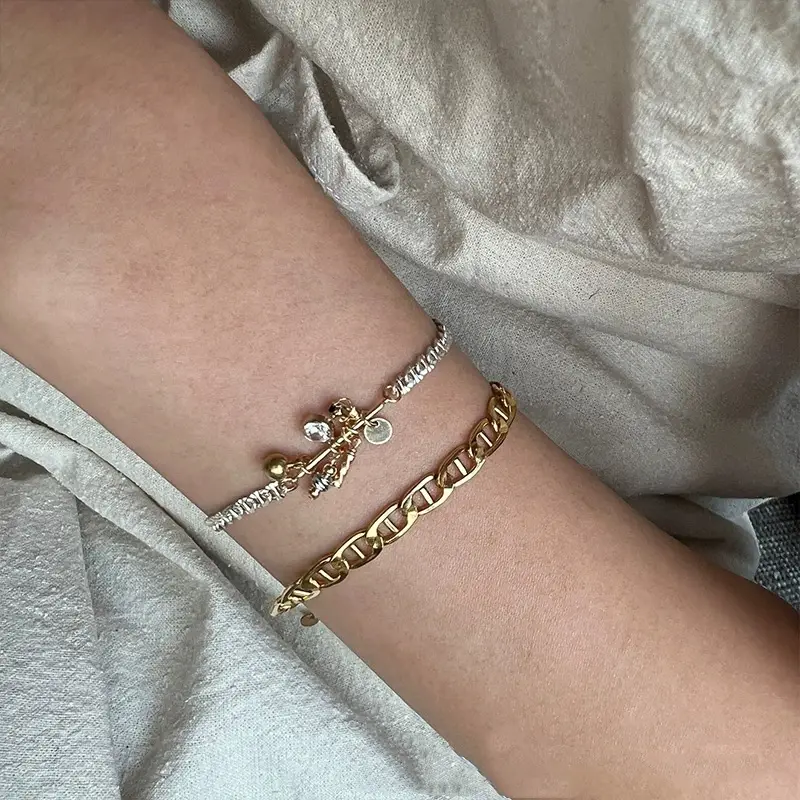 14K Gold Injection Linlang Pendant Lace S925 Silver Bracelet