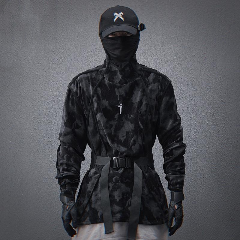 $34.47 Tie Dye Full Printed Finger Turtleneck Sweater Male Loose Casual Top