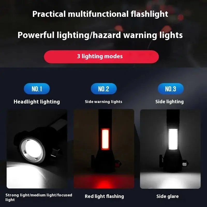 Strong Light Outdoor Super Bright Long-range Rechargeable Durable Car Broken Window Hammer Emergency Escape Multifunctional Torch
