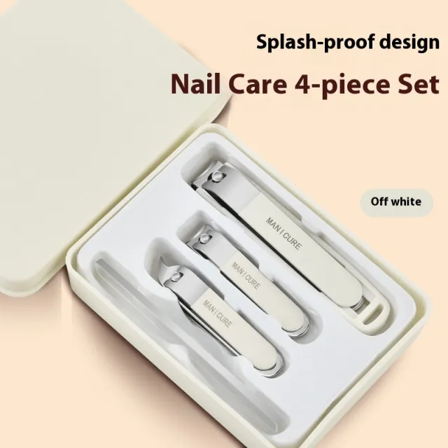 Dark Green Nail Clippers Four piece Anti splash Nail Scissors Beige Four Pieces Set - Shop at LoveMi