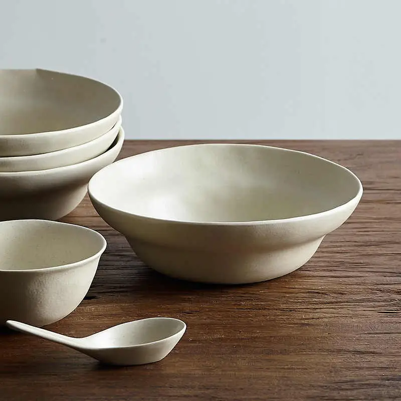 White Pottery Matte Soup Bowl Fruit Salad Bowl