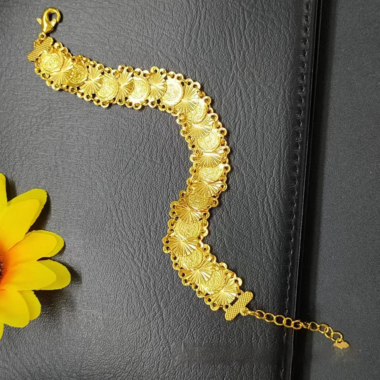 24K Gold Plated Single Row Coin Copper Bracelet