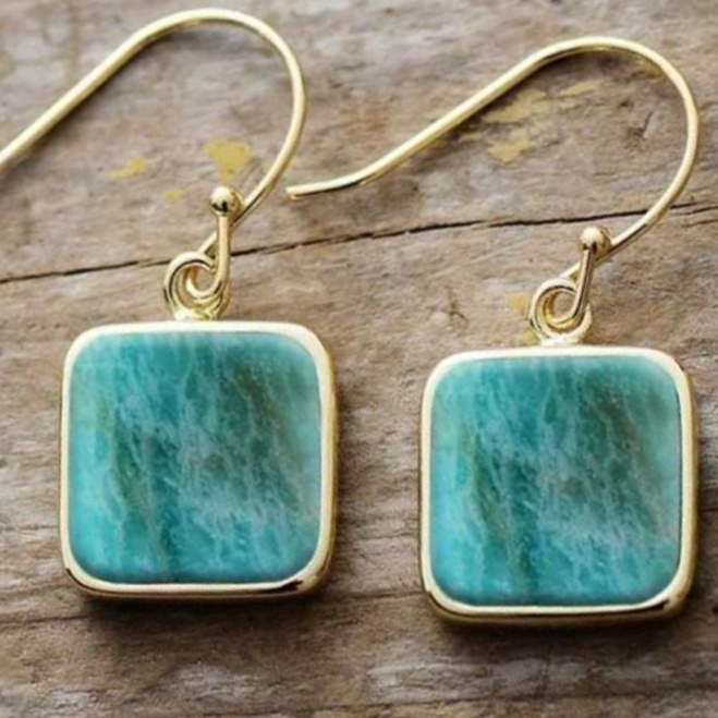 Amazonite Titanium Steel Square Eardrops Earrings