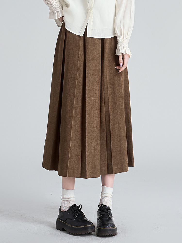 Women's Design Bow Shirt Coffee Colored Pleated Skirt - Shop at LoveMi