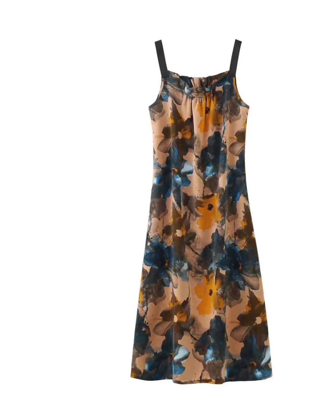 Loose Long Dress Printed, Female Satin Sleeveless - Ink Wash Painting