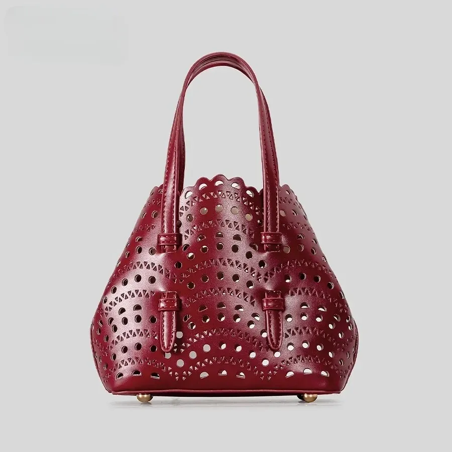 Hollow Carved Tote Bag Shoulder Messenger Bag - Red