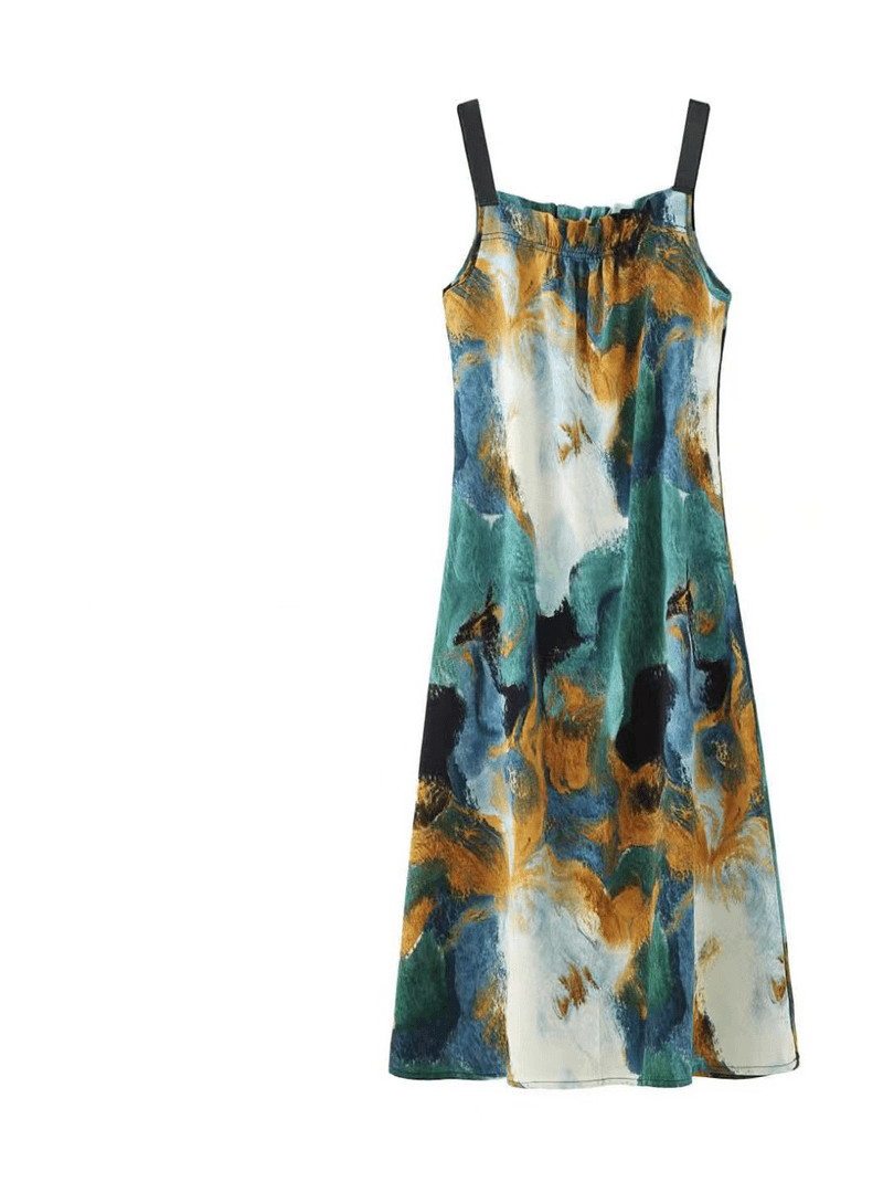 Loose Long Dress Printed, Female Satin Sleeveless