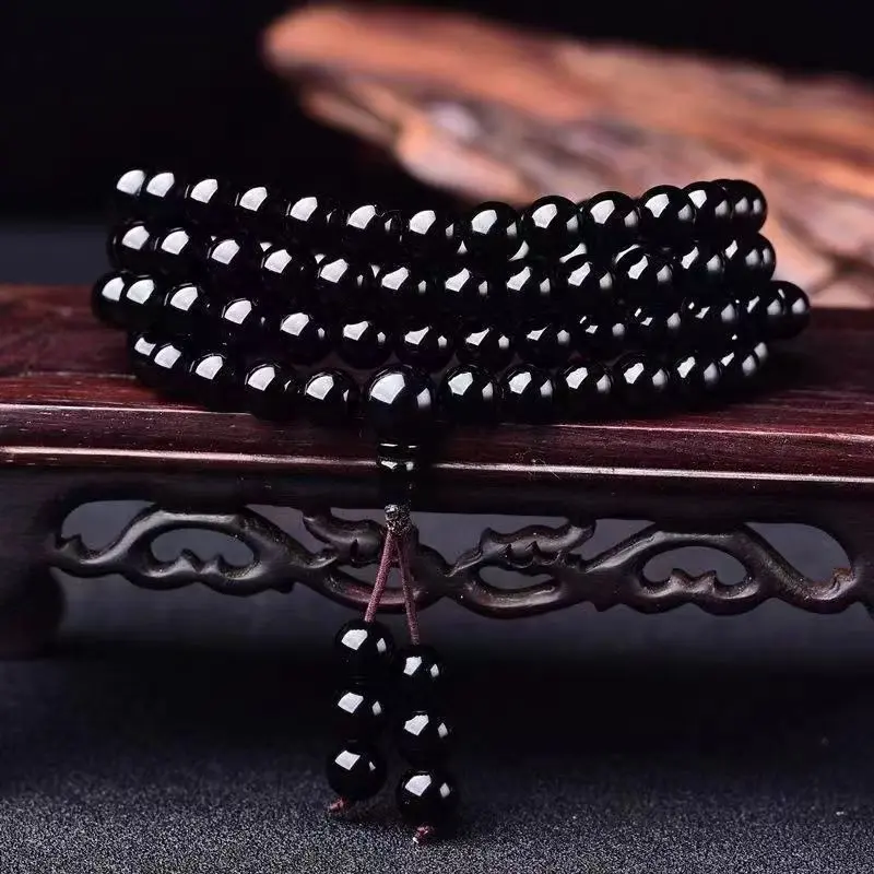 Natural Ugyen Obsidian Buddha Beads 108 Bracelet Rosary