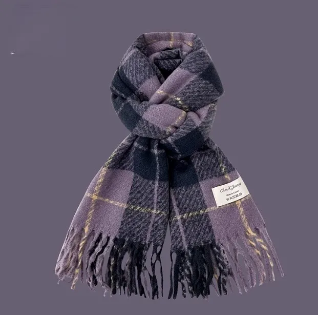 All match Plaid Imitation Cashmere Women's Warm Scarf Purple Plaid - Shop at LoveMi