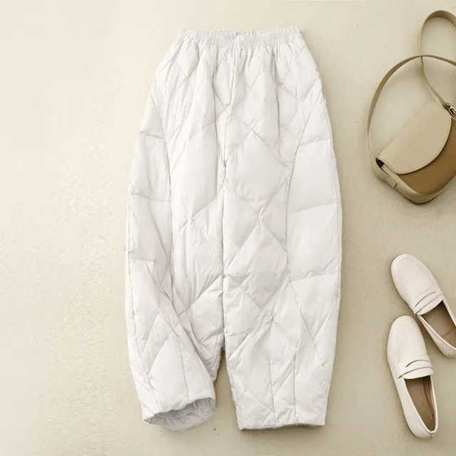 Outer High end Loose Quilted High Waist Pants White - Shop at LoveMi