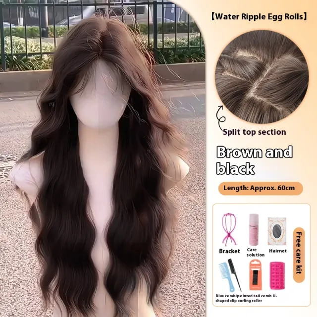 Wig Female Full head Wig Artificial Hair Natural Long Curly Hair Brown Black Seven Pieces - Shop at LoveMi